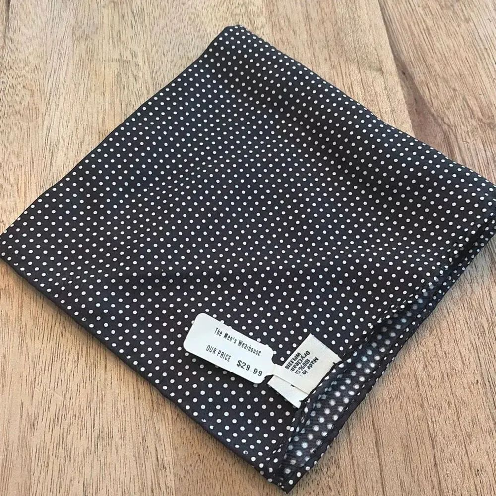 NWT Joseph Abboud 100% silk black-and-white polkadot patterned pocket square men